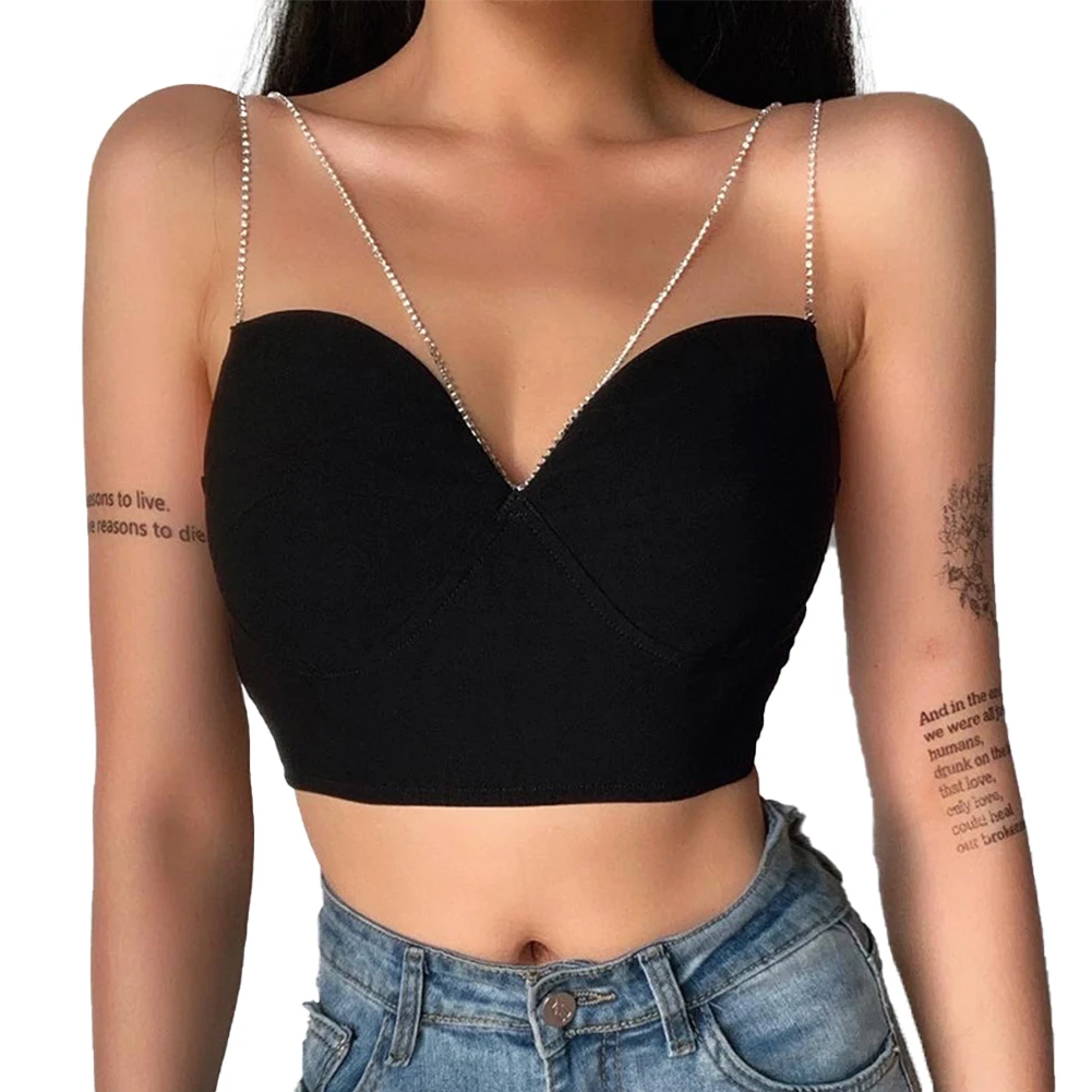 

Sexy Spaghetti Strap Cami Slim Cropped Top Women Summer Casual Backless Skinny Black Streetwear Sleeveless Camisole