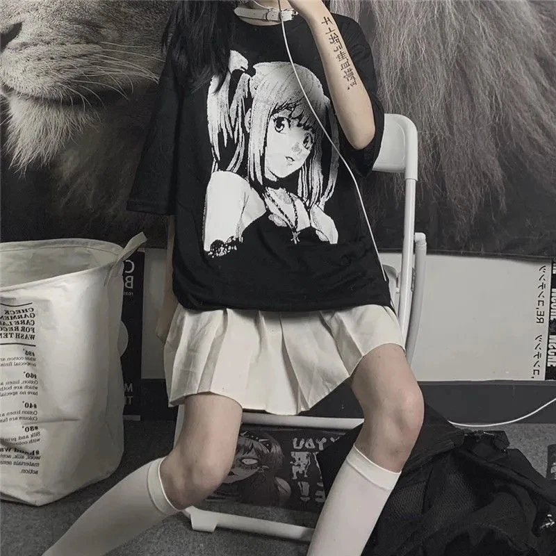 

Dark Academia Gothic E Girl Clothes Loose T Shirts Harajuku Style Anime Tshirt Streetwear Female Short Sleeve Woman T-shirt