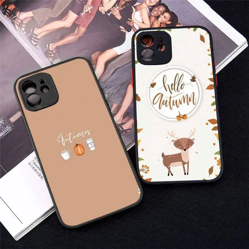 

Pumpkin Happy Autumn leaf Phone Case Matte Transparent for iPhone 7 8 11 12 s mini pro X XS XR MAX Plus cover funda