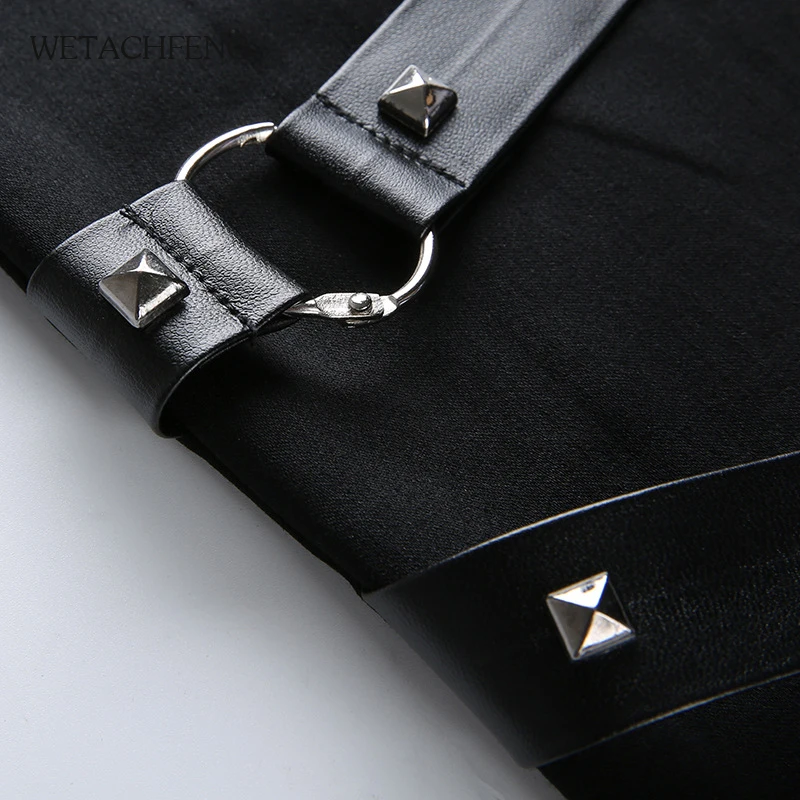 

Black Skinny Women Sweatpanst Rivet High Waist Straight Hip Hop Gothic Legging Slim Fitness Pants 2020 Fashion Female Trousers