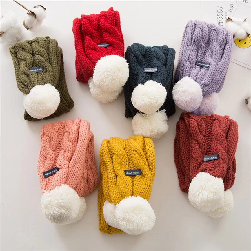 Мягкий детский шарф зимний теплый вязаный с помпонами для мальчиков и девочек |