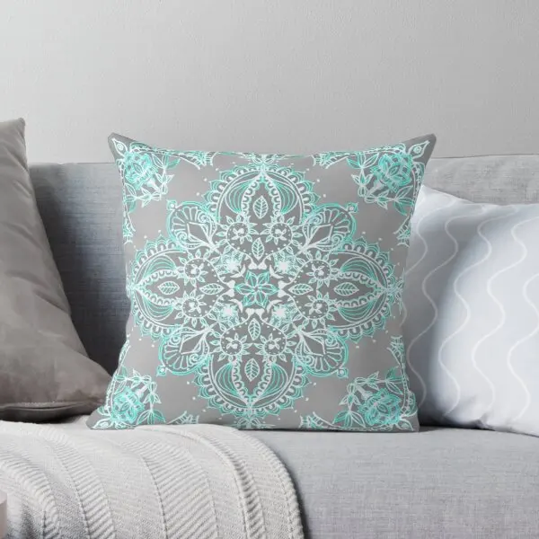 

Teal And Aqua Lace Mandala On Grey Printing Throw Pillow Cover Office Sofa Cushion Anime Case Square Throw Pillows not include