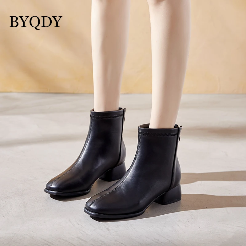 

BYQDY Square Toe Platform Boots For Women Chunky Heel Platform Boots Fashion Designer Chelsea Boots Winter Shoes Side With Zip