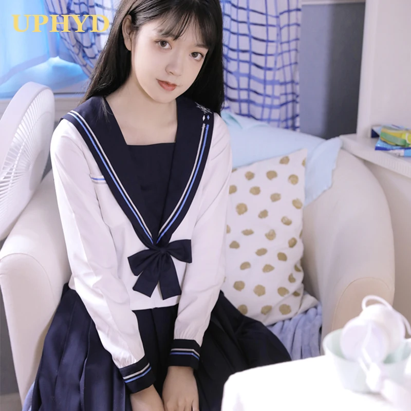 

Новый осенний матросский наряд вышивка «Снег» рубашка с длинным рукавом плиссированная юбка морские матросские Костюмы школьные девочки с...