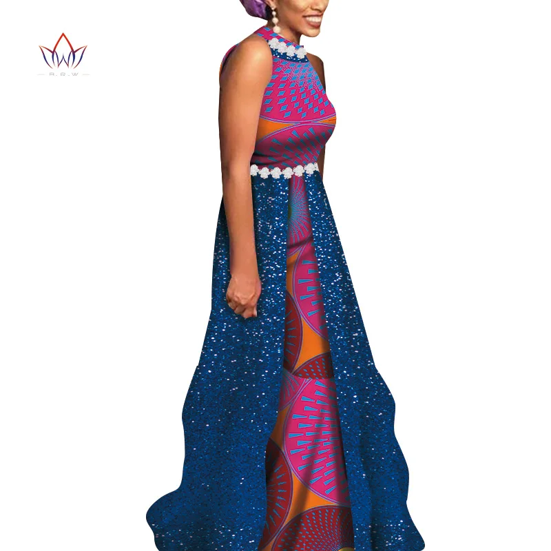 African Women Wedding Party Dress Bazin Riche African Clothing Sleeveless Print Long Dress Bridesmaid Dress Engagement WY6785
