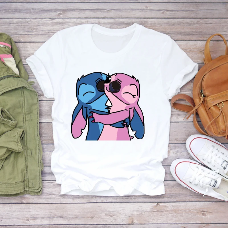 

Disney Stitch Top T Shirt Graphic Female Tee T-Shirt Women 2021 Cartoon Stitch Bird Maleficent Fashion Clothing Lady T-shirts