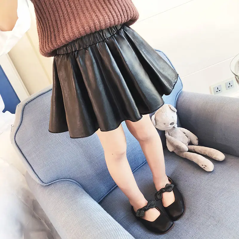 Детская одежда осень 2019 для девочек полуоблегающая юбка детская кожаная