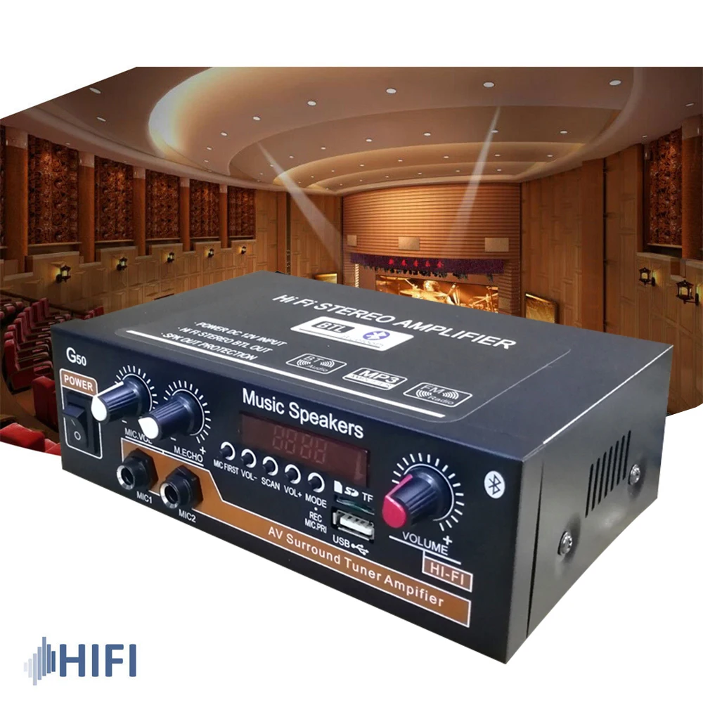 Универсальный усилитель звука G50 автомобильный Hi-Fi FM-радио поддержка SD / USB DVD MP3 с