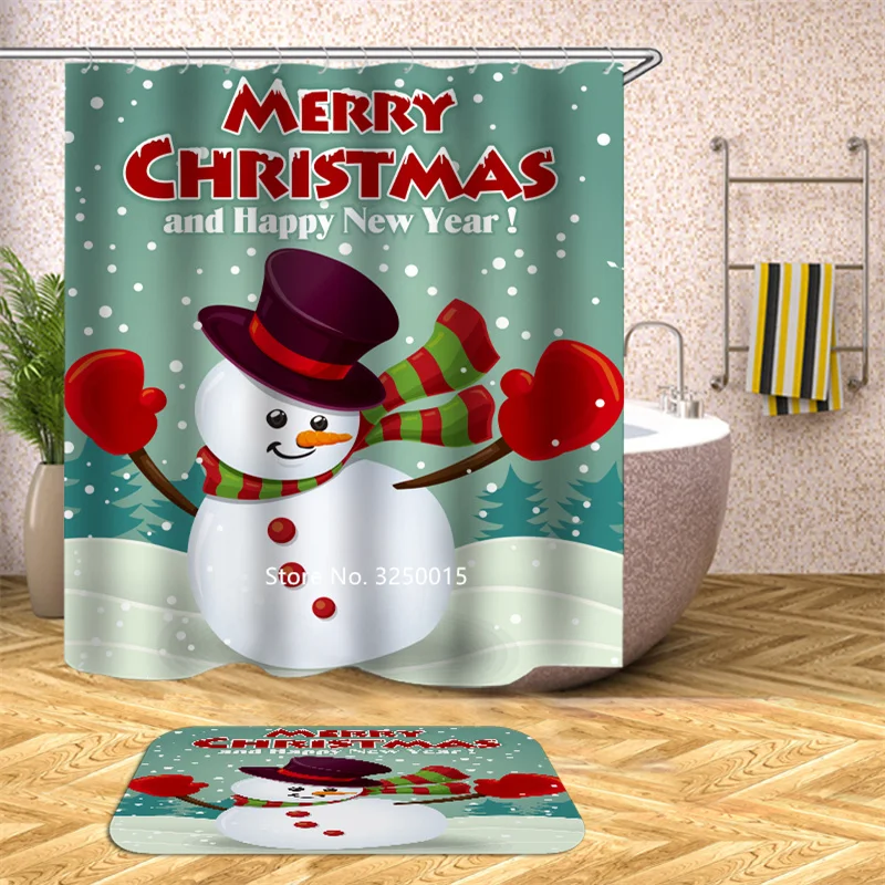 

Children's Christmas Gift New Cartoon Snowman Christmas Decoration Waterproof Shower Curtain Children's Bathroom Decoration