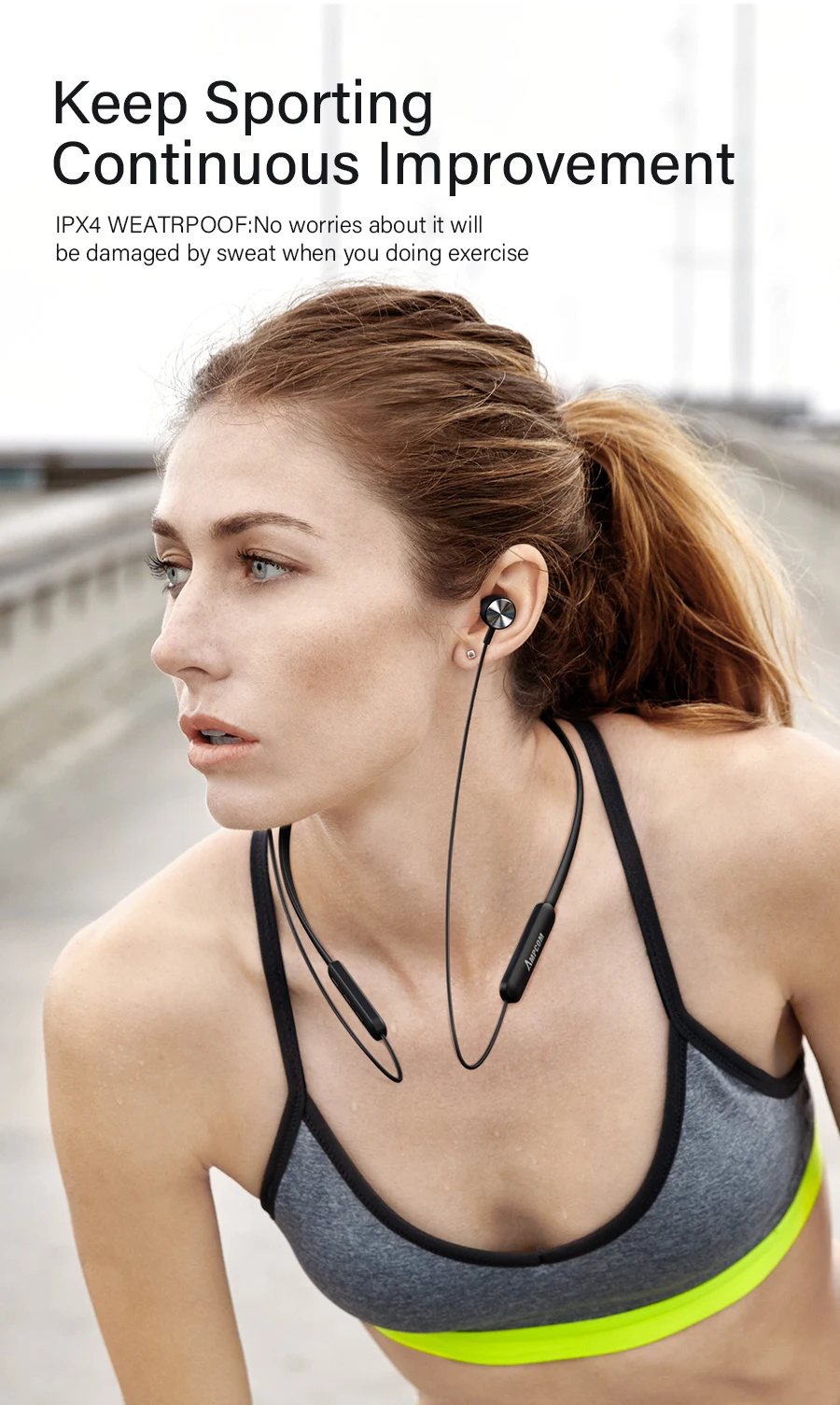 AMPCOM Bluetooth наушники беспроводные Bluetooth 5,0 спортивные наушники стерео наушники с зарядным устройством для iPhone Xiaomi