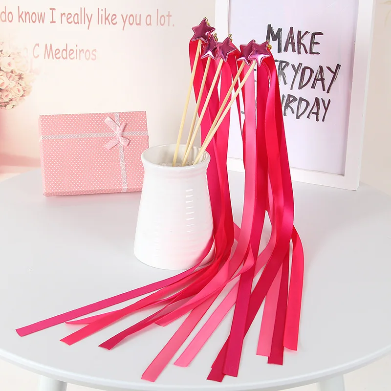 20/50pcs Star Fairy Wand Lace Ribbon Streamers Wedding Magic Wands Wood Stick Bells Confetti Party Team Bride Prop Decoration | Дом и сад