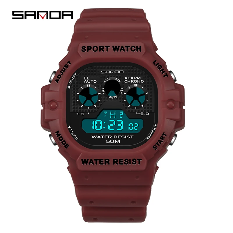 Sanda Роскошные Брендовые мужские спортивные часы погружение 50 м цифровые
