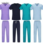 Женская униформа спа-униформа, лабораторное пальто с коротким рукавом, костюмы, косметологические скрабы, топы + брюки, рабочая одежда с V-образным вырезом для салона красоты