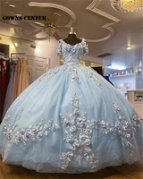 light sky blue 3d flowers quinceanera dresses ball gown formal prom lace up princess sweet 16 dress birthday vestidos de 15 a%c3%b1os