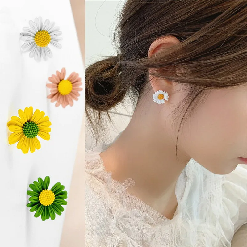 Корейские милые серьги гвоздики с маргаритками для женщин Новое поступление 2020