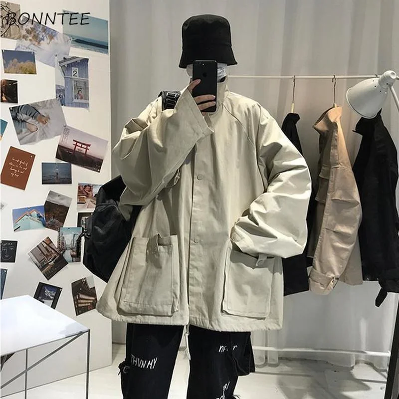 

Jackets Loose Pockets Button All-match Unisex Couple Spring Autumn Simple Classic Soft Streetwear Harajuku Long-sleeve Outwear