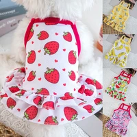 cute fruit print dog dress summer pet clothes strawberry butterfly pattern dog cat t shirt small medium dog skirts pet supplies