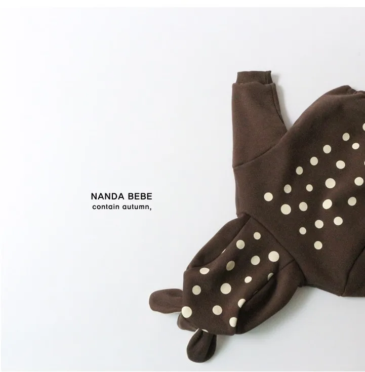 

Autumn Winter infant kids fleece lining hooded rompers baby warm dot cute long sleeve jumpsuits 0-2Y