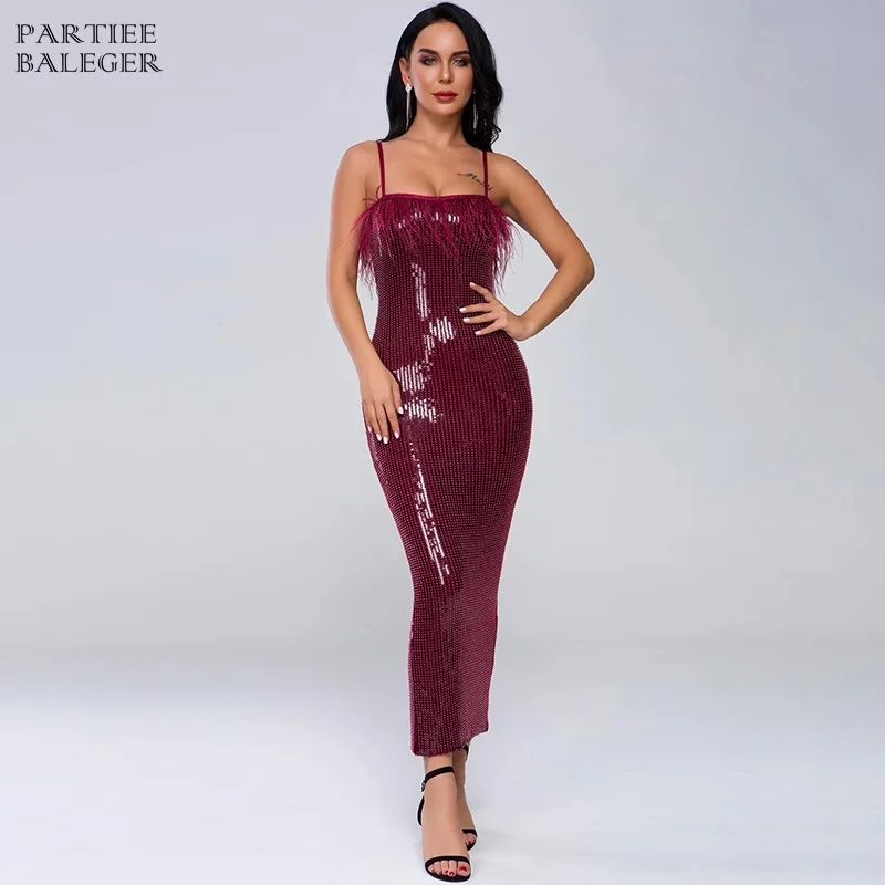 PB 2020 летнее горячее поступление красное платье перья бисер блестки украшенные на
