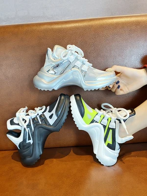 

2021 autumn new fashion casual lace-up all-match platform color matching large size sports flat shoes