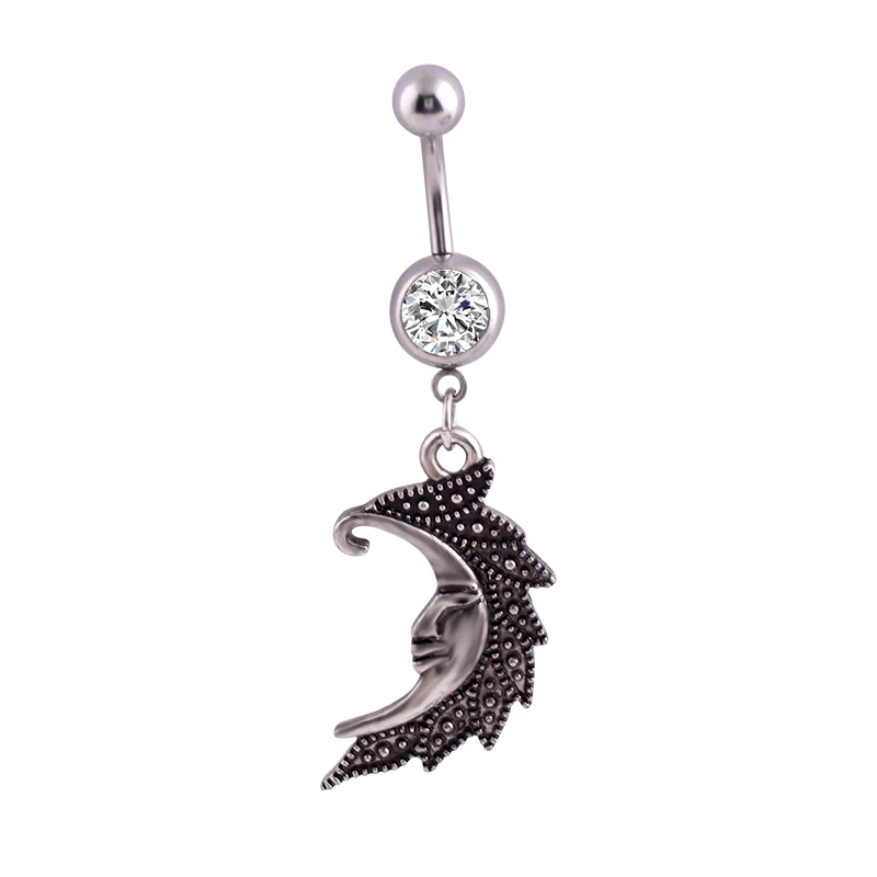 

CRYSPURE Belly Button Rings Belly Piercing Women Men Body Jewelry Navel Piercing Rings Hanging Stainless Steel Vintage Moon