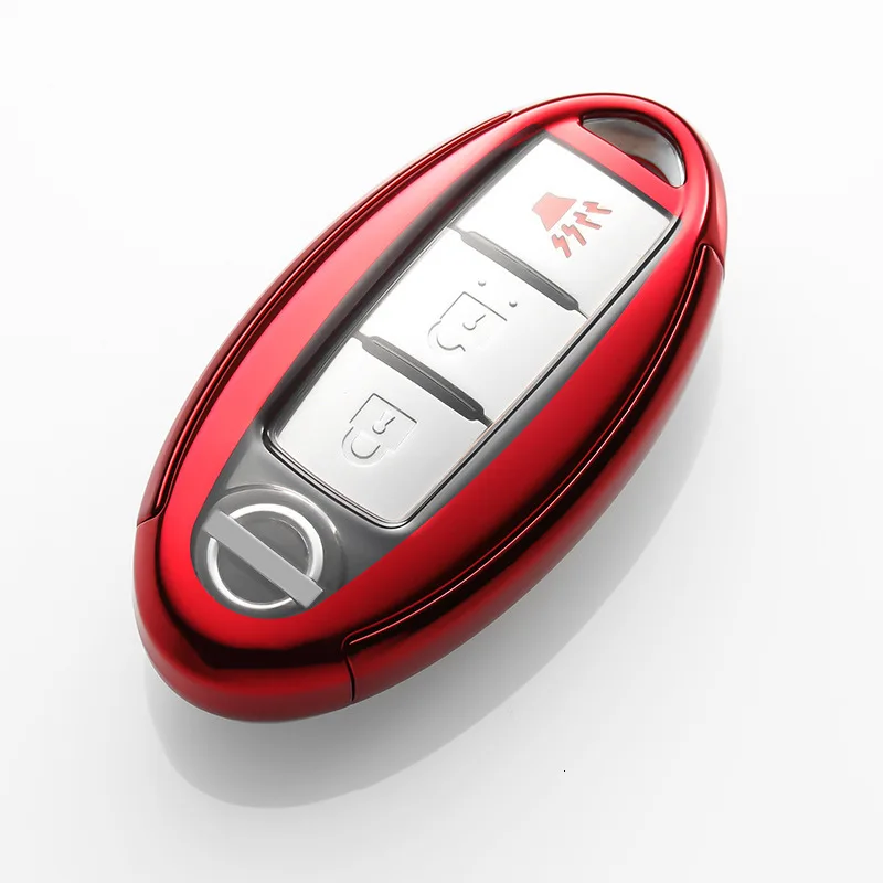 red ТПУ чехол для ключей для Nissan Maxima Altima Teana Tiida Sylphy Sunny X-Trail 3 кнопки умный ключ держатель оболочки брелок автомобильный брелок - Название цвета: red