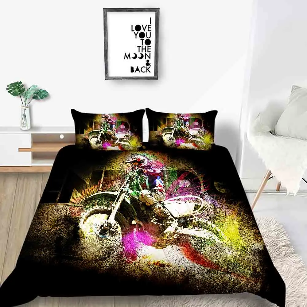 

Motorcycle Bedding Set For Young People Fashionable Artistic Duvet Cover King Queen Single Twin Full Double Comfortable Bed Set