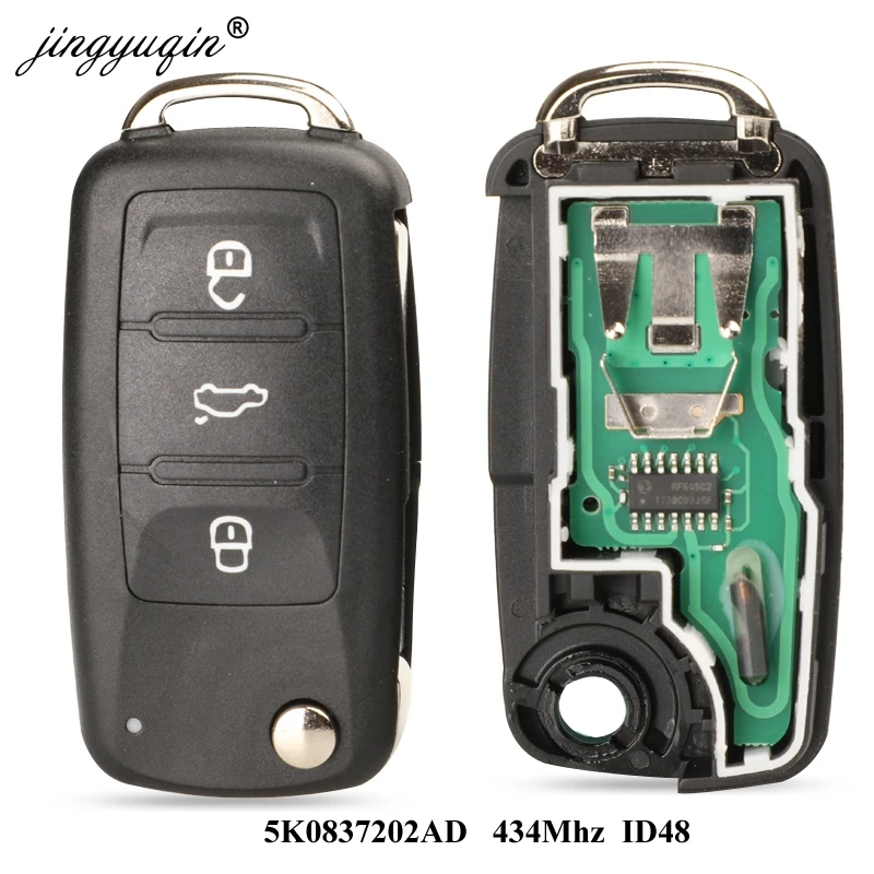 Jingyuqin 3 кнопки дистанционного ключа подходит для VW Caddy Eos Golf Jetta Beetle Polo Up Tiguan Touran 5K0837202AD 5K0 837 202 AD