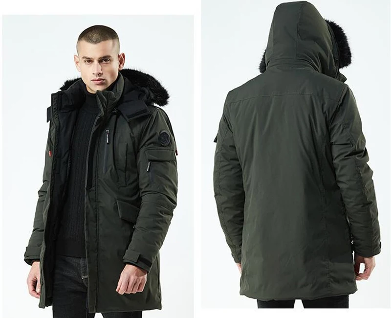Зимняя куртка с меховым воротником плотные теплые длинные пальто мужская