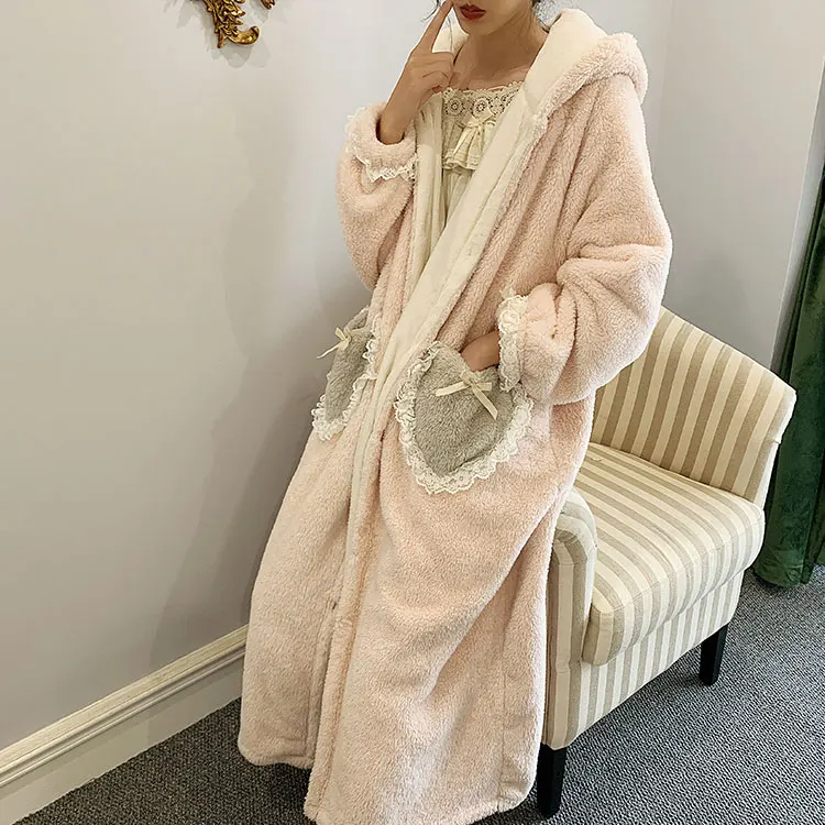 Осенне-зимняя женская одежда для сна с капюшоном утепленная Пижама фланелевые