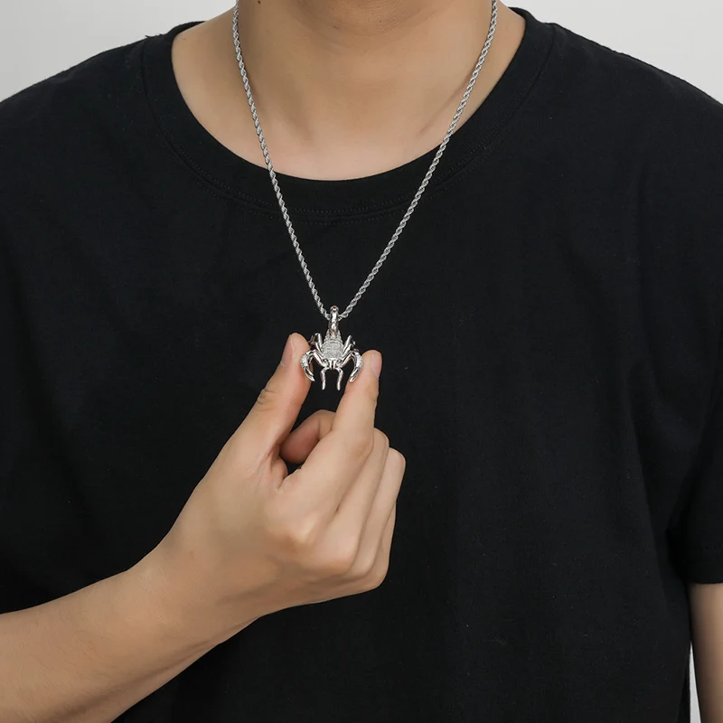 

Hip Hop Claw Setting AAA+ CZ Stone Bling Iced Out Scorpion Pendants Necklaces for Men Rapper Jewelry Gift Drop Shipping