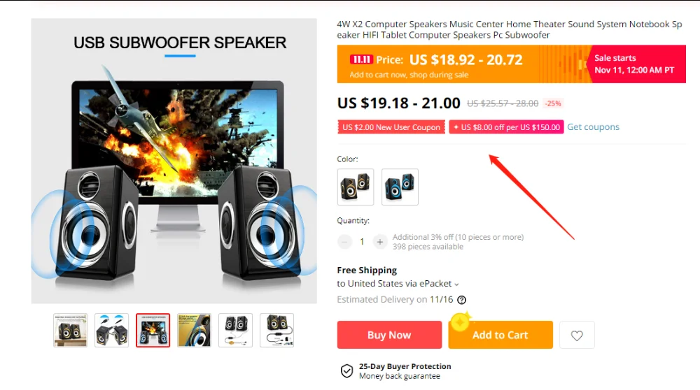 BCMaster 1 пара USB колонки звуковая музыкальная шкатулка для компьютера ноутбука