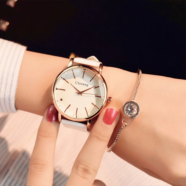 

Luxury Fashion Quartz Female Watch Polygonal Dial Designer Women Dress Watches Brand Pu Leather White Ladies Wristwatch