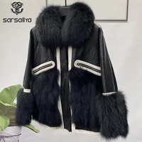 women winter sheepskin real fox fur coat natural leather fur coats warm outerwear 2021 new with real fur collar jacket