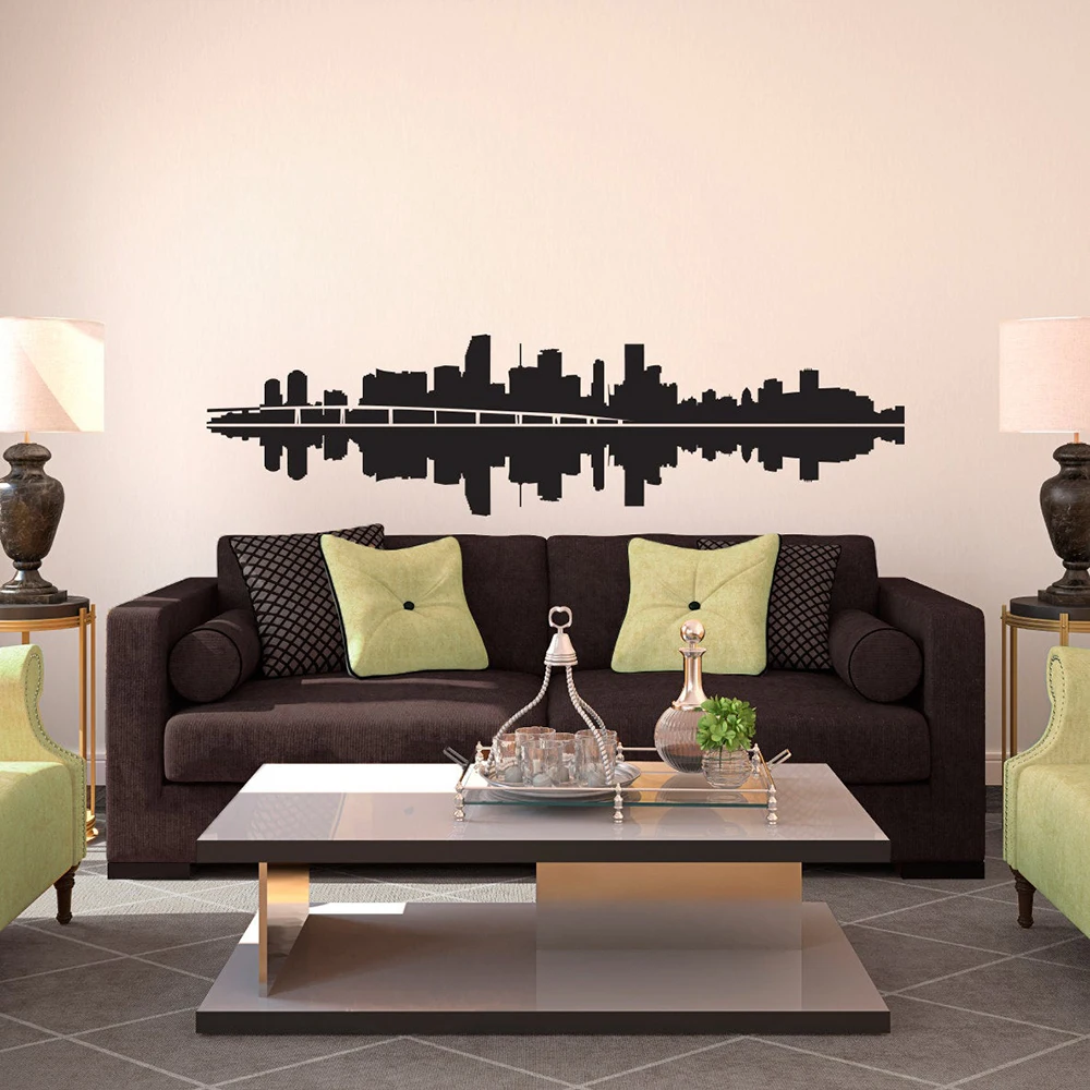 

City Wall Decals Miami City Skyline Silhouette Wall Stickers Vinyl Art Home Living Room Decoration Accessories Removable X766