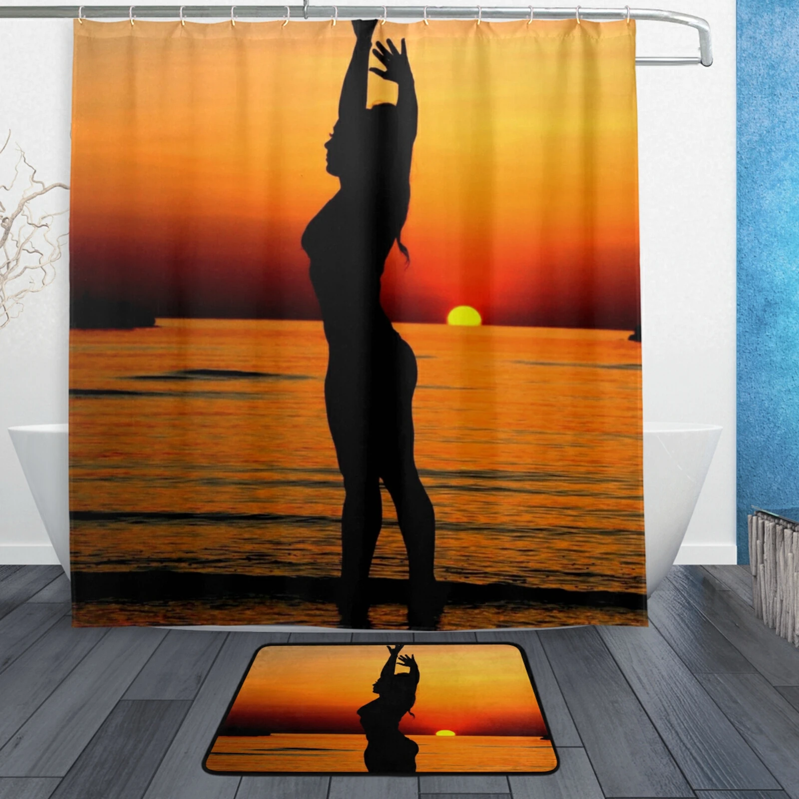 Новинка 2021 занавеска для душа в комплекте Черная Женская тканевая