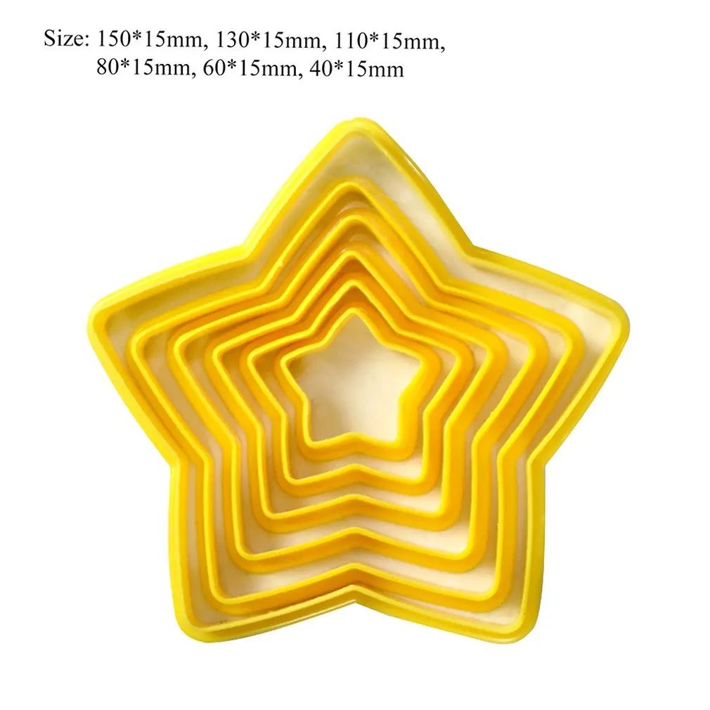 

6PCS/SET Stars Shape Plastic Plunger Cutter Cookie Cutters Fondant Cake Decorating Tools Christmas Baking Mold