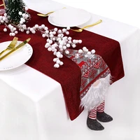 2022 cotton linen christmas table runner christmas tree elk santa table flag tablecloth for xmas home dinner desktop ornaments