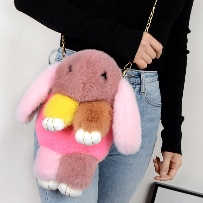 

Красочная плюшевая сумка из искусственного кроличьего меха, модная Милая пушистая женская сумка на цепочке, сумки-мессенджеры, дорожные су...