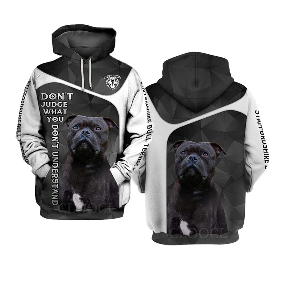 

CLOOCL Men Hoodie Don't Judge Staffordshire Bull Terrier 3D All Over Printed Autumn Men Women Hooded Pullover Sudadera Hombres