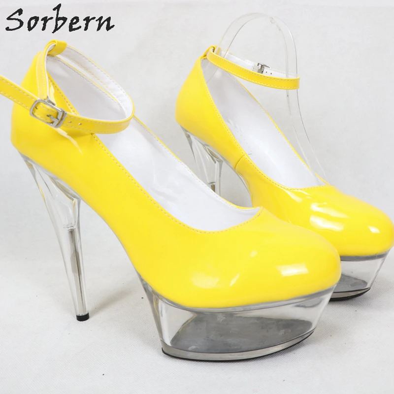 Женские блестящие туфли лодочки Sorbern прозрачные на высокой платформе с ремешком