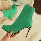 Женские эластичные вязаные ботинки-носки, однотонные ботильоны, вечерняя обувь, женская сексуальная обувь на тонком высоком каблуке, Женская осенне-зимняя обувь, новинка 2022