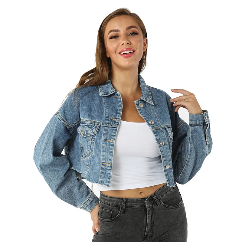 Джинсовая куртка бойфренда Черная Женская укороченный Пиджак из денима с