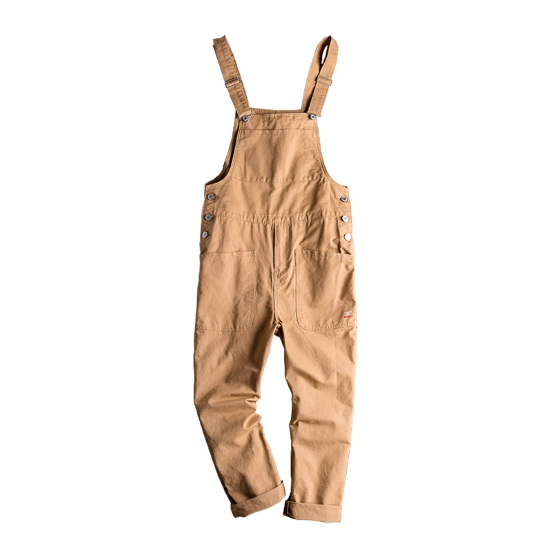 

New Men's Male Fashion loose big pockets cargo bib overalls Casual coveralls Suspenders jumpsuits Khaki Army green pants