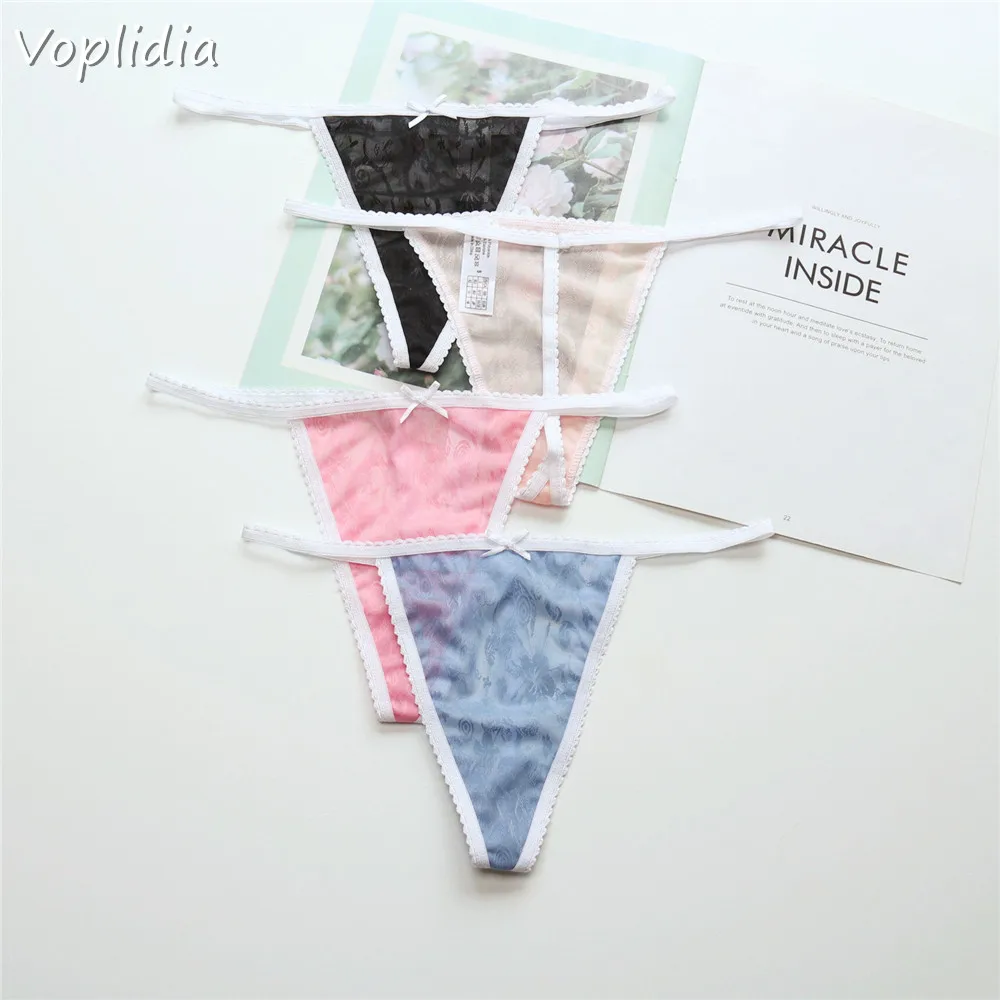 Voplidia Summer V-String Women Panties Thin Seamless See through Underwear Plus Size Sexy Lingerie G String Tanga Thongs 009
