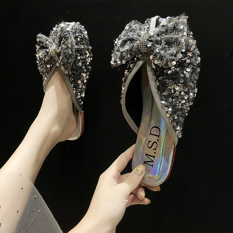 Женские сандалии летние шлепанцы со стразами женская обувь с острым носком