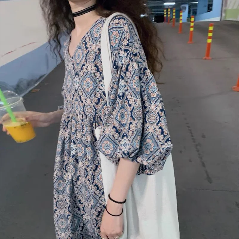 

Dress Women's Summer 2021 New Gentle and Loose Large Size Women's Chiffon Floral Beach Skirt Seaside Holiday Dress