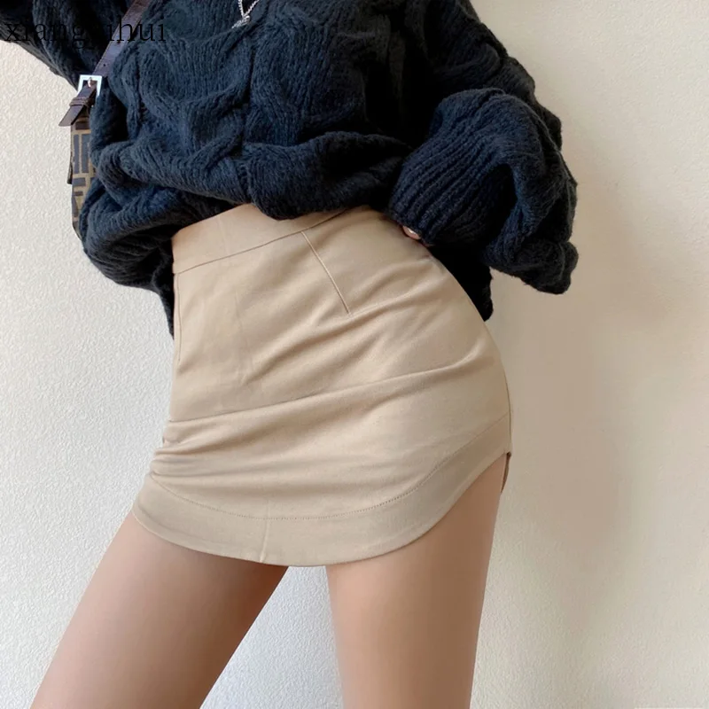 

Black Mini High Waist Skirt Sexy Package Hip Short Skirt Women Winter Fashion Asymmetric Skirt 2022 Female Clothes