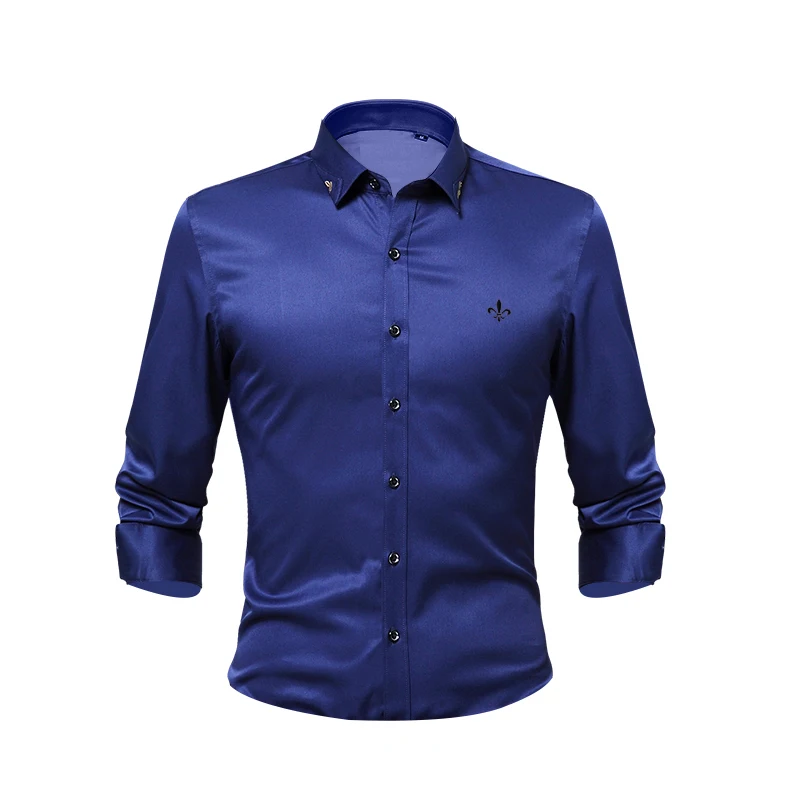 DCZ1701-NAVY Против морщин и нежелезной моды Blusa Camisa Social Masculina Dudalina с длинным рукавом Slim Fit рубашка мужская Цветочная одежда белая мужская - Цвет: DCZ1701-NAVY