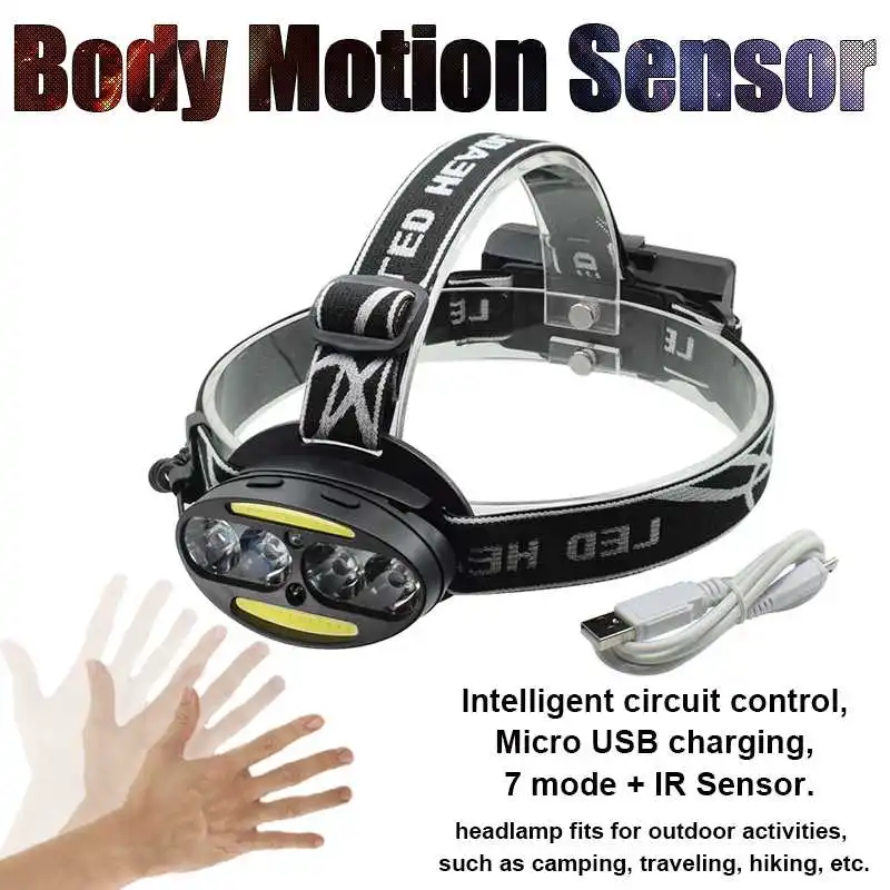 6 светодиодов датчик движения тела налобный фонарь T6 перезаряжаемый